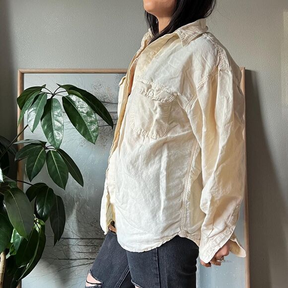 Vtg 90s minimlist button down blouse cotton ramie Oversized Long Sleeve Medium - Picture 8 of 10